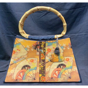 Angela Frascone Asian Influence Fan Design Resin Handbag Art to Wear Vtg 90s